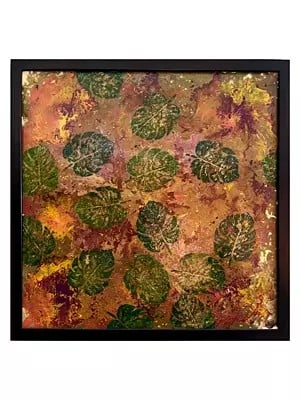 Floating Leaves Abstract Painting with Frame | Mixed Media and Acrylic on Canvas | By Ruchi Gupta