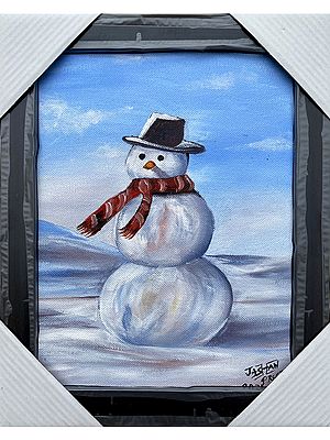 Snowman In Christmas | Acrylics On Canvas | With Frame  | By Jashanpreet Kaur