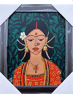 Indian Bride Woman  | Acrylics On Canvas | With Frame  | By Jashanpreet Kaur