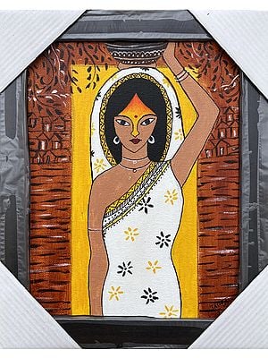 Village Panihari Woman  | Acrylics On Canvas | With Frame  | By Jashanpreet Kaur