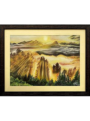Sunrise In Forest  | Watercolor On Sheet | With Frame  | By Jashanpreet Kaur