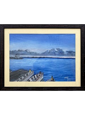 Boat In Pond Shore  | Watercolor On Sheet | With Frame  | By Jashanpreet Kaur