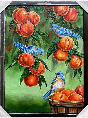 Fruits And Birds | Acrylics On Canvas | With Frame  | By Jashanpreet Kaur