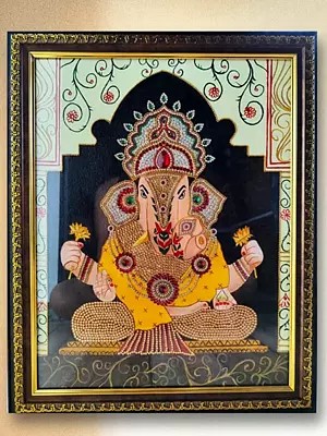 Chaturbhuja Lord Ganapati | With Frame | Acrylic On Canvas | By Mahanvi Jhunjhunwala