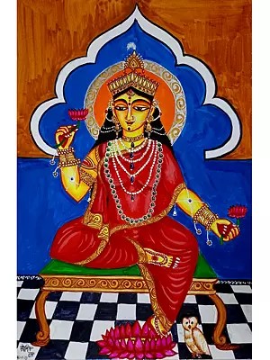 Goddess lakshmi On Pedestal | Watercolor On Paper | By Soumick Das