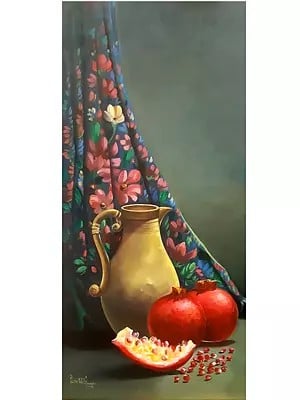 Still Life Art with Pomegranates | Acrylic on Canvas | By Justin Raj N