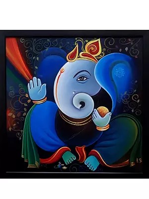 Lord Ganesha with Modak | Acrylic on Canvas | By Justin Raj N