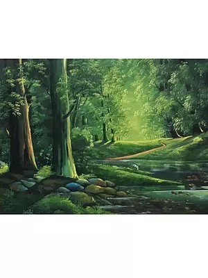 Forest Path | Acrylic on Canvas | By Justin Raj N | With Frame