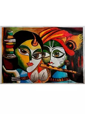 Radha Krishna | Oil Pastel on Paper | By Kush Gupta | Without Frame