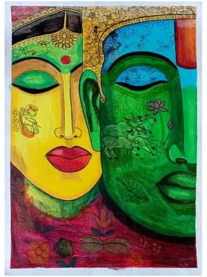Lord Vishnu and Laxmi | Oil Pastel on Paper | By Kush Gupta | Without Frame