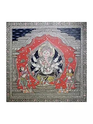 Ashtabhuja Lord Ganesha | Natural Color On Handmade Sheet | By Rakesh Kumar