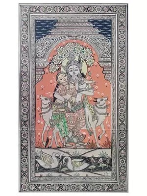 Radha And Krishna In Dancing Pose | Natural Color On Handmade Sheet | By Rakesh Kumar