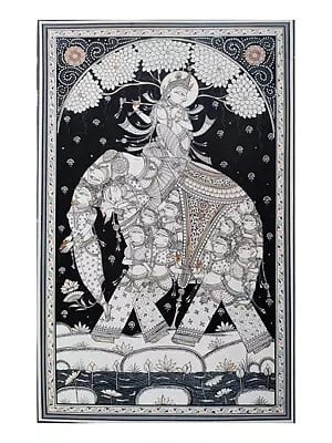 Lord Krishna On Nari Kunjara | Natural Color On Handmade Sheet | By Rakesh Kumar
