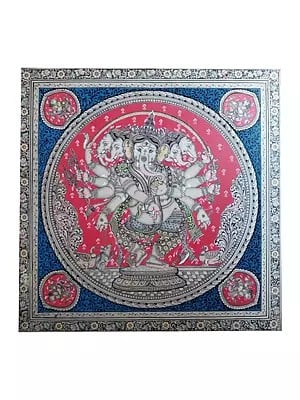 Panchamukhi Dancing Ganesha | Natural Color On Handmade Sheet | By Rakesh Kumar