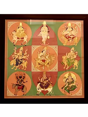 Navdurga Surpur Art | Traditional Colors With 22K Gold | With Frame