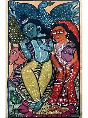 Radha Krishna Kalighata | Stone Colors On Handmade Canvas  | By Shagun Sengar Shaha