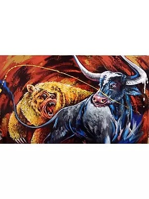 Bull And Bear Fight | Acrylic On Canvas | By Anant Roop Art Studio