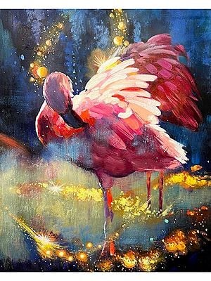Flamingo In The Pond | Acrylic On Canvas | By Anant Roop Art Studio