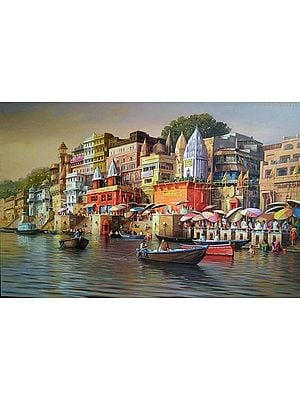 Crowd Of Devotees In Varanasi | Acrylic On Canvas | By Anant Roop Art Studio