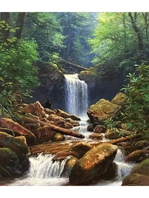 Attraction Of Waterfall | Acrylic On Canvas | By Anant Roop Art Studio