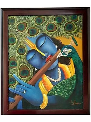 Lord Krishna Playing Flute | Acrylic On Canvas | By Alka Sengar | With Frame