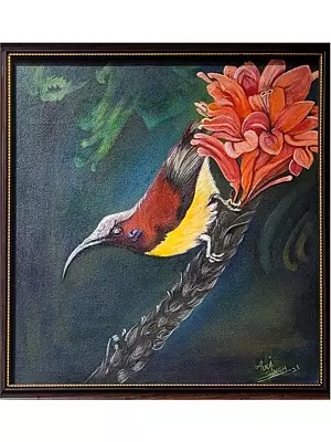 The Sunbird | Acrylic And Oil On Canvas | By Alka Sengar | With Frame
