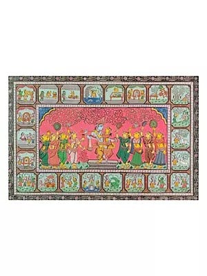 Radha And Krishna Leela With Gopis | Natural Colors On Handmade Canvas | By Sachikant