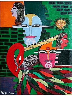 Radha Krishna - Abstract Art | Acrylic on Canvas | By Pushpa Mahadeo More