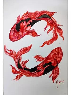 The Floating Koi Fishes | Watercolor On Canson Sheet | By Megha Chakraborty