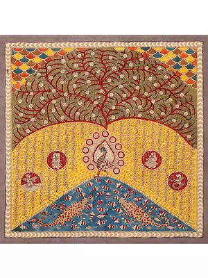 Tree Of Life Peacock - Mata Ni Pachedi | Madarpat Cotton | By Dilip Chitara