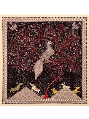 Peacock And Deer - Mata Ni Pachedi | Madarpat Cotton | By Dilip Chitara