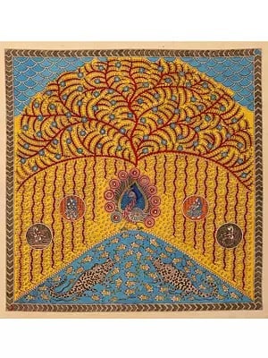 Tree Of Life Peacock And Birds - Mata Ni Pachedi | Madarpat Cotton | By Dilip Chitara