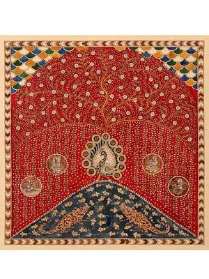 Tree Of Life Peafowl - Mata Ni Pachedi | Madarpat Cotton | By Dilip Chitara