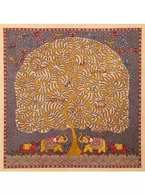 Tree Of Life Elephant - Mata Ni Pachedi | Madarpat Cotton | By Dilip Chitara