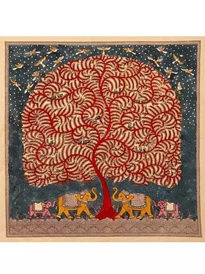 Elephant Under Tree - Mata Ni Pachedi | Madarpat Cotton | By Dilip Chitara