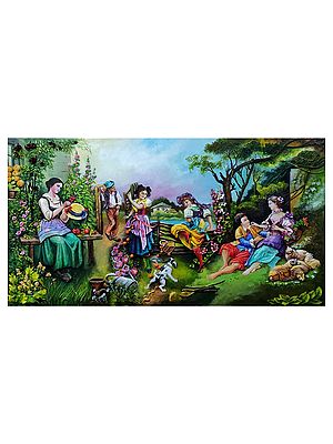 Western Mural - The Garden View | China Clay With Acrylic Color | By Arpita Khaskel