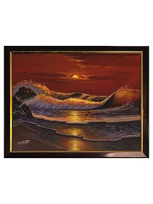 Rising Tide And Sunset | Oil On Canvas | By Dinesh Attry | With Frame