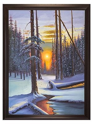 Sunset After Day Of Snow | Oil On Canvas | By Dinesh Attry | With Frame