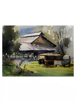 My Beautiful Village Scene | Watercolor on Paper | By Purendrakumar Deogirkar