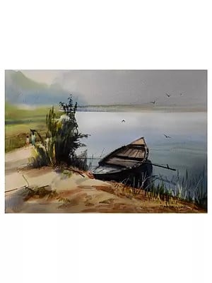 A Calm Morning At Edge Of River | Watercolor On Paper | By Purendrakumar Deogirkar