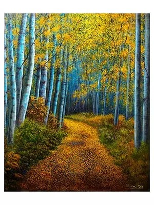 A Walk into Autumn | Acrylic on Canvas | By Runa Bandyopadhyay