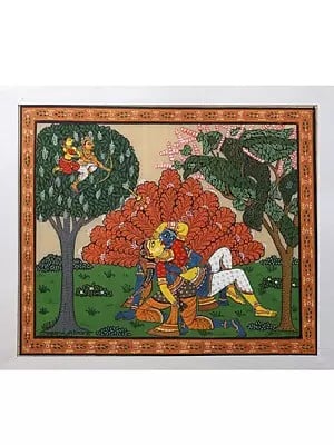 Kamdev Rati and Radha Krishna Grove of Vrindavan | Pattachitra Art