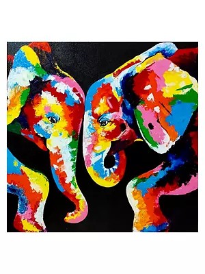 Colorful Pair Of Elephant | Acrylic On Canvas | By Gulpasha