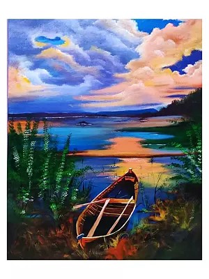 Boat At Sunset | Acrylic On Canvas | By Gulpasha
