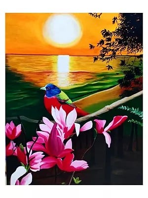 Beautiful Bird At Sunrise | Acrylic On Canvas | By Gulpasha