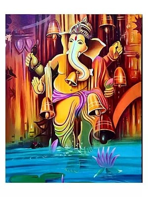 Chaturbhuja Ganesha | Acrylic On Canvas | By Gulpasha
