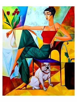 Aesthetic Cubism Woman And Dog | Acrylic On Canvas | By Gulpasha