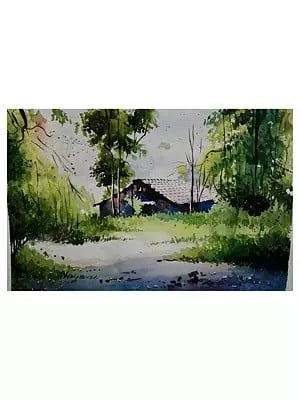 Peace Of Village | Watercolor On Handmade Sheet | By Arushi Tripathi