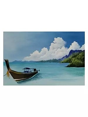 Floating Boat At Thailand Beach | Poster Color On Paper | By Arushi Tripathi