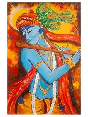 Krishna Playing His Flute | Acrylic On Canvas | By Anupam Upadhyay